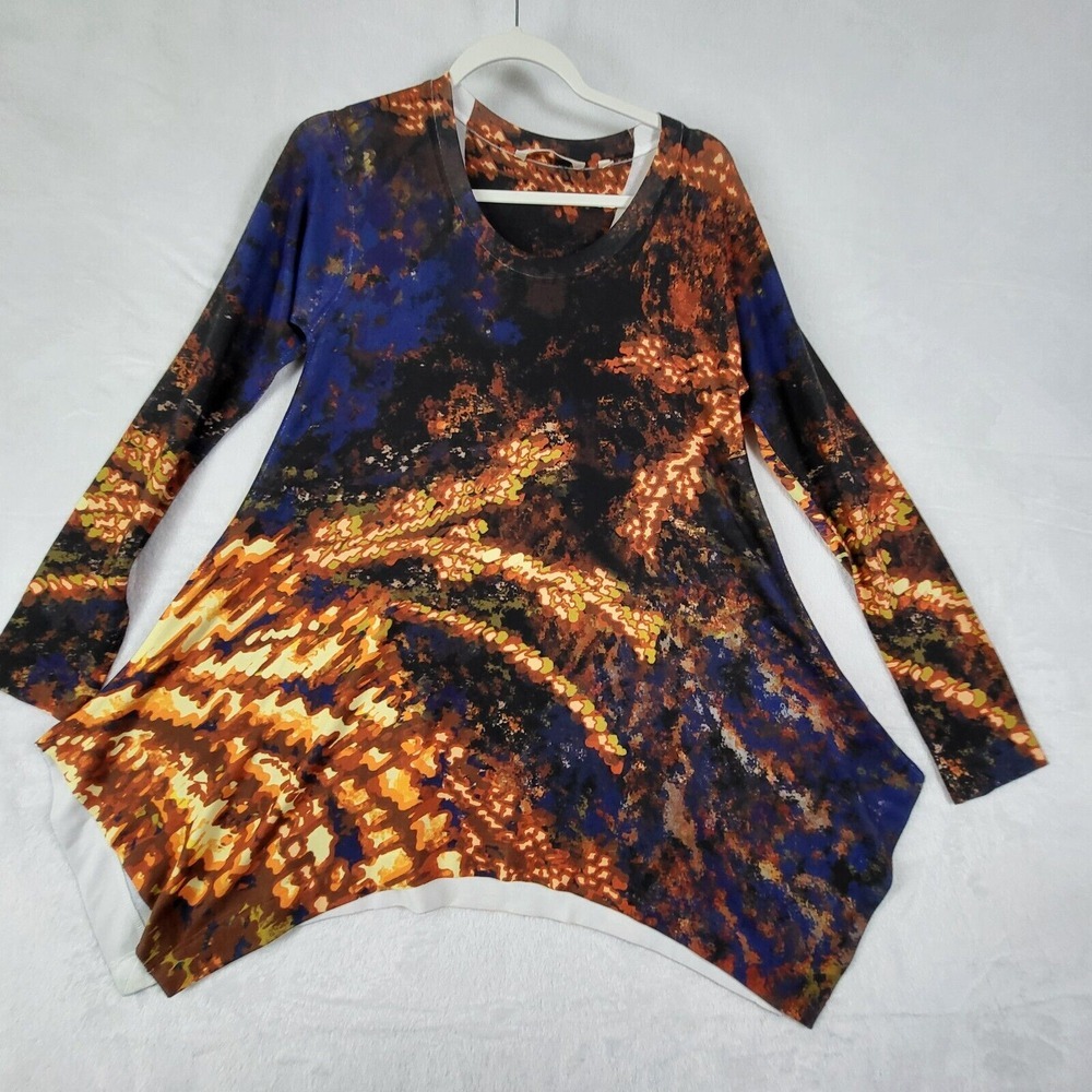 Soft Surroundings Top Women XS Knit Tunic Watercolor Popover Long Sleeve‎ Flowy